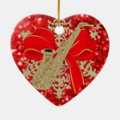 Red Glitter Gold Saxophone Music Holiday Ornament (Achterkant)