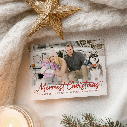 Red Glitter Handwritter Foto voor meest feestkerst Briefkaart