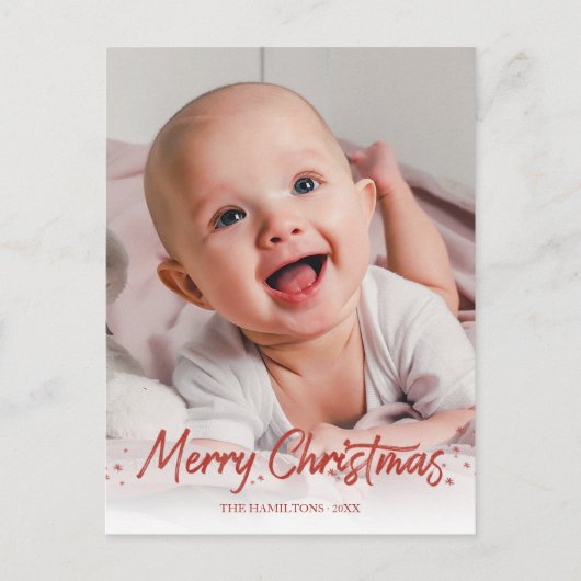 Red Glitter Handwritter Photo Merry Kerstry Briefkaart (Voorkant)