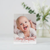 Red Glitter Handwritter Photo Merry Kerstry Briefkaart (Staand voorkant)