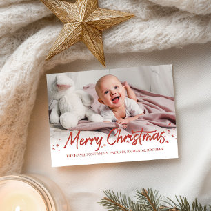 Red Glitter Handwritter Photo Merry Kerstry Briefkaart