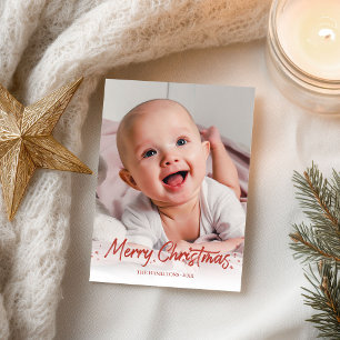 Red Glitter Handwritter Photo Merry Kerstry Briefkaart