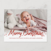 Red Glitter Handwritter Photo Merry Kerstry Briefkaart (Voorkant)