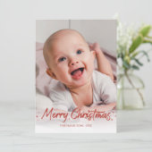 Red Glitter Handwritter Photo Merry Kerstry Kaart (Staand voorkant)