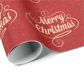 Red Glitter Happy kerstgroet Cadeaupapier (Rol Hoek)