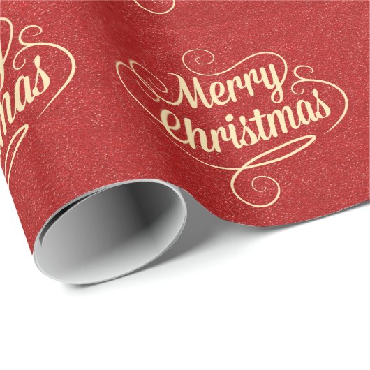 Red Glitter Happy kerstgroet Cadeaupapier (Rol Hoek)