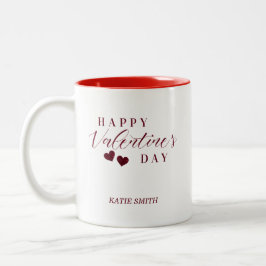 Red Glitter Happy Valentine's Day Hearts Tweekleurige Koffiemok