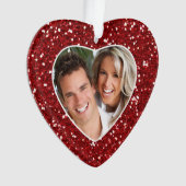 Red Glitter Heart Foto Lijst Aangepast kerstfeest Ornament (voorkant)