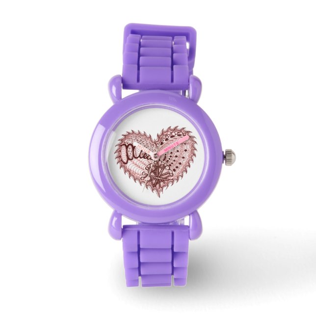 Red Glitter Heart Horloge (Voorkant)