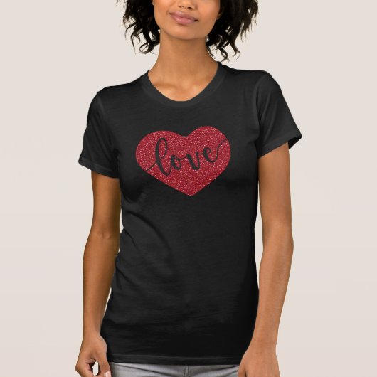 Red Glitter Heart Love | T-shirt van valentijns (Voorkant)