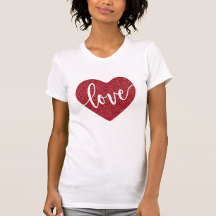 Red Glitter Heart Love   Valentijnse T-Shirt