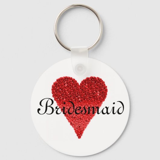 Red Glitter Heart Persoonlijke Bridesmaid Sleutelhanger (Voorkant)