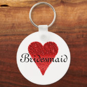 Red Glitter Heart Persoonlijke Bridesmaid Sleutelhanger (Voorkant)