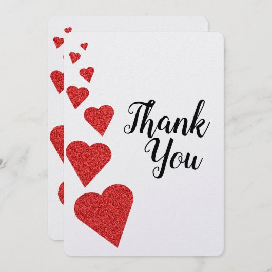 Red Glitter Hearts Dank je kaart (Voorkant / Achterkant)