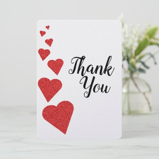 Red Glitter Hearts Dank je kaart (Staand voorkant)