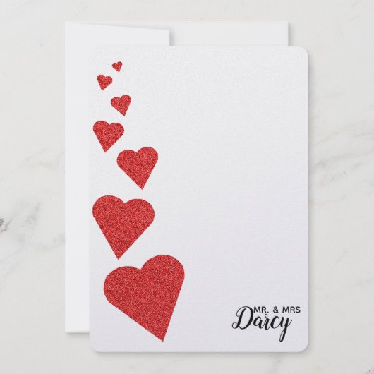 Red Glitter Hearts Dank je kaart (Achterkant)