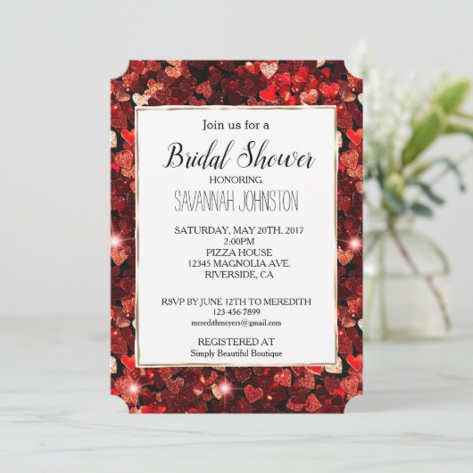 Red Glitter Hearts Kaart (Staand voorkant)