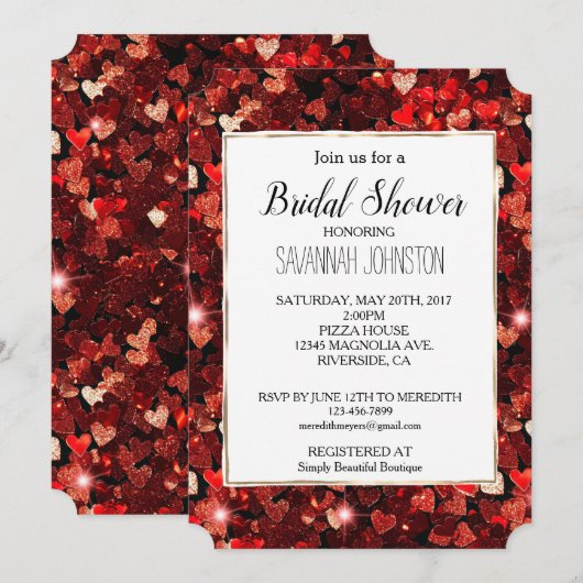 Red Glitter Hearts Kaart (Voorkant / Achterkant)