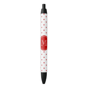 Red Glitter Hearts met Monogram Zwarte Inkt Pen