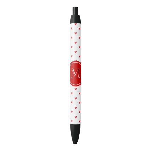 Red Glitter Hearts met Monogram Zwarte Inkt Pen (Voorkant Verticaal)