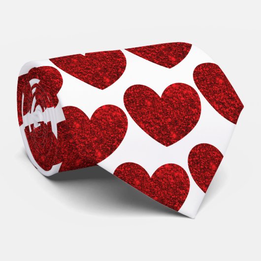 Red Glitter Hearts Stropdas (Opgerold)