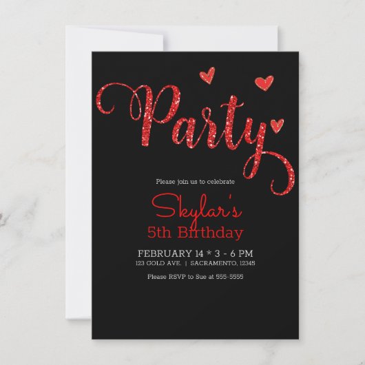 Red Glitter Hearts Valentijnsdag verjaardagsfeestj Kaart (Voorkant)