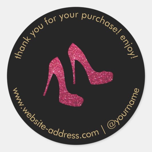 Red Glitter Heels Boutique, Postmark Verkoper Zwar Ronde Sticker (Voorkant)