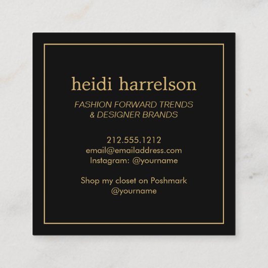 Red Glitter Heels Boutique, Postmark Verkoper Zwar Vierkante Visitekaartje (Achterkant)