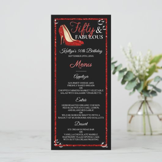 Red Glitter High Heels | Vijftig jaar en feestdag Menu (Staand voorkant)