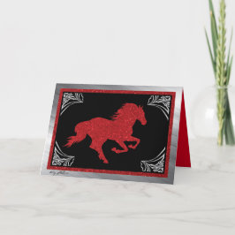 Red Glitter Horse-kerstkaart Feestdagen Kaart