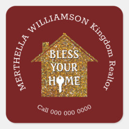 Red Glitter House Realtor Real Estate Vierkante Sticker