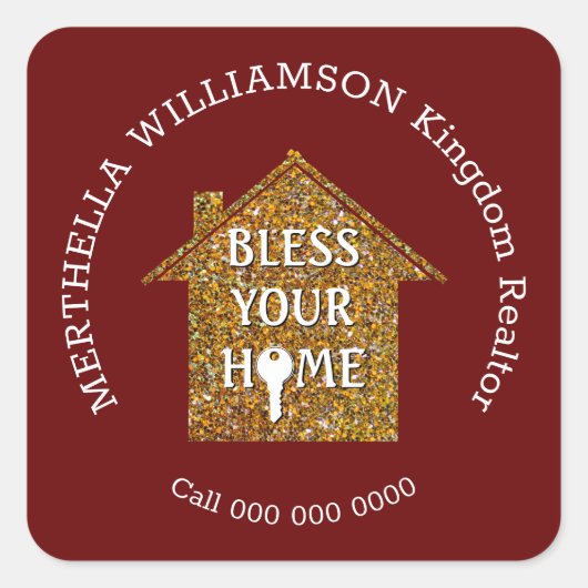 Red Glitter House Realtor Real Estate Vierkante Sticker (Voorkant)