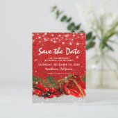 Red Glitter Kerstfeestdag Opslaan Datum Aankondigingskaart (Staand voorkant)