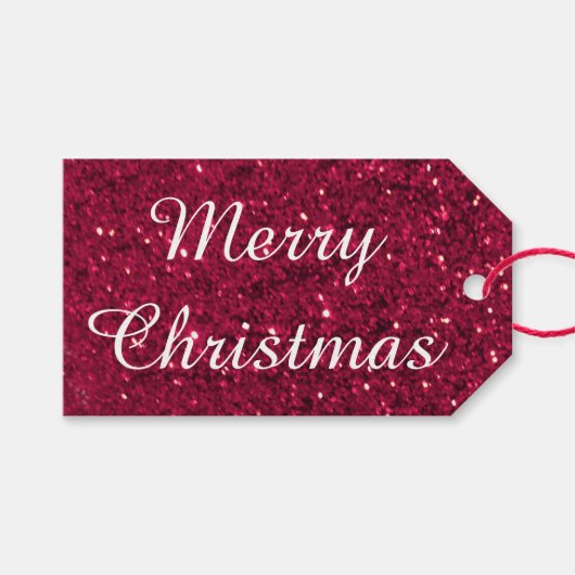 Red Glitter Kerstmis Cadeaulabel (Voorkant (Horizontaal))