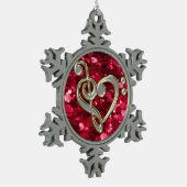 Red Glitter-kerstmuziek Heart Clef Snowflake Tin Sneeuwvlok Ornament (Links)