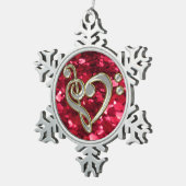 Red Glitter-kerstmuziek Heart Clef Snowflake Tin Sneeuwvlok Ornament (Rechts)