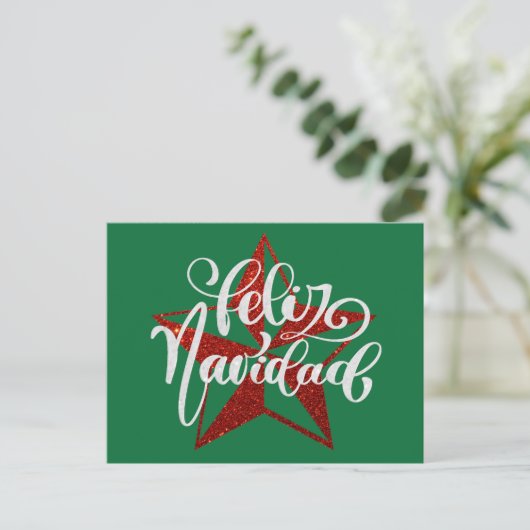Red Glitter kerstster Briefkaart (Staand voorkant)