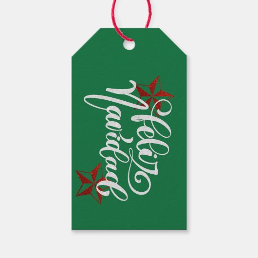 Red Glitter kerstster Cadeaulabel (Voorkant)