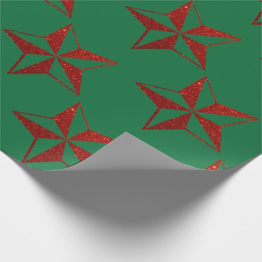 Red Glitter kerstster Cadeaupapier (Hoek)