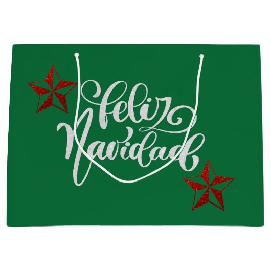 Red Glitter kerstster Groot Cadeauzakje (Voorkant)