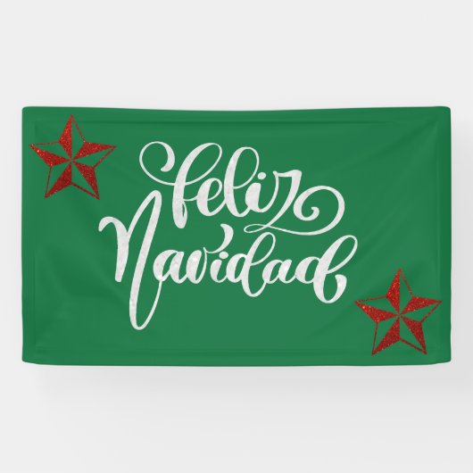 Red Glitter kerstster Spandoek (Horizontaal)