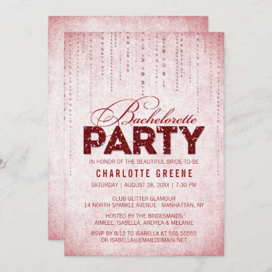 Red Glitter Kijk Bachelorette Kaart (Voorkant / Achterkant)