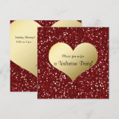 Red Glitter Kijk Gold Heart Valentijn Uitnodiging (Voorkant / Achterkant)