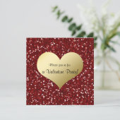 Red Glitter Kijk Gold Heart Valentijn Uitnodiging (Staand voorkant)