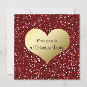 Red Glitter Kijk Gold Heart Valentijn Uitnodiging (Voorkant)