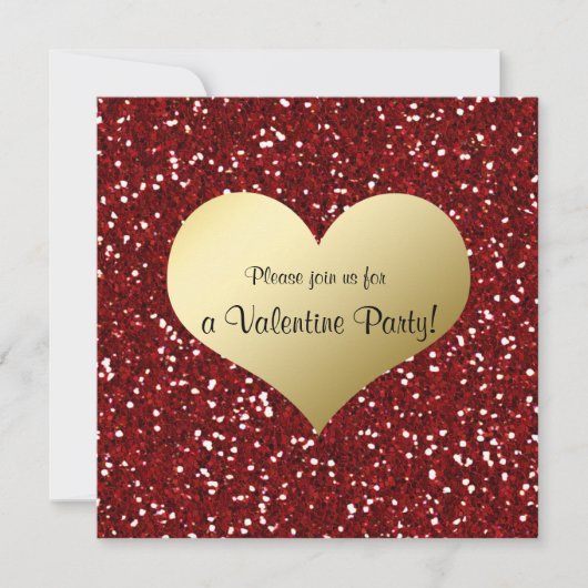 Red Glitter Kijk Gold Heart Valentijn Uitnodiging (Voorkant)