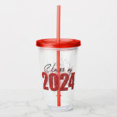 Red Glitter Klasse van 2024 Acryl Drinkbeker (Voorkant)