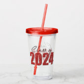 Red Glitter Klasse van 2024 Acryl Drinkbeker (Achterkant)