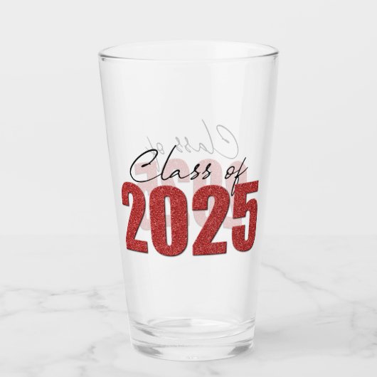 Red Glitter Klasse van 2025 Glas (Voorkant)