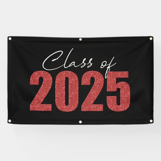 Red Glitter Klasse van 2025 Spandoek (Horizontaal)